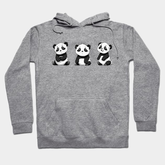 Three Cute Panda Bears Hoodie by AI Art Originals